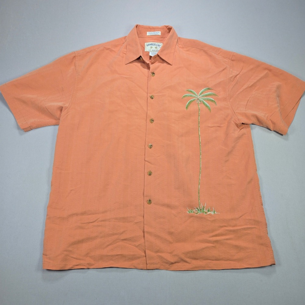 Bamboo Cay Men's‎ Orange Palm Tree Hawaiian Shirt Short Sleeve Resortwear Size L